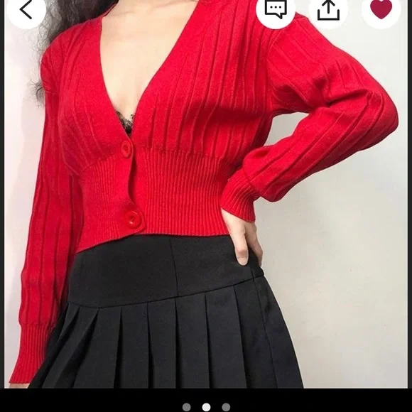 Red cardigan with plunge v neck - Picture 2 of 6